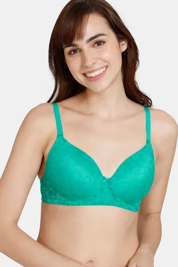Buy Zivame Beautiful Basics Padded Non Wired 3/4th Coverage Lace Bra - Spectra Green